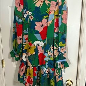 Anthropologie Traffic People Floral Long Sleeve Dress - Green, Red, Blue